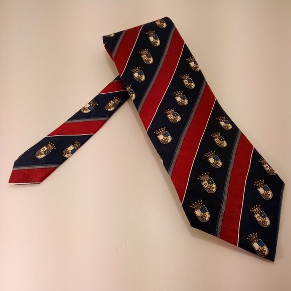 Spencer & Lowe Royal coat of arms red and blue diagonal stripes all silk tie - Picture 1 of 5